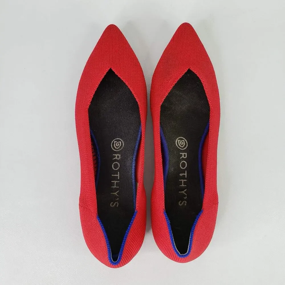 Rothys The Point Shoes Womens Size 9 Red Knit Pointed Toe Ballet Flats Slip On